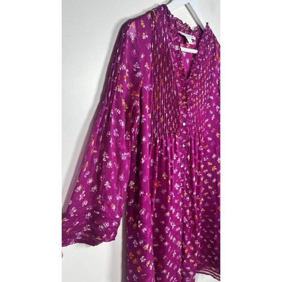 Diane von Furstenberg DVF Size 0 Pink Laya 100% Silk Chiffon Button Tunic Dress - Picture 4 of 11